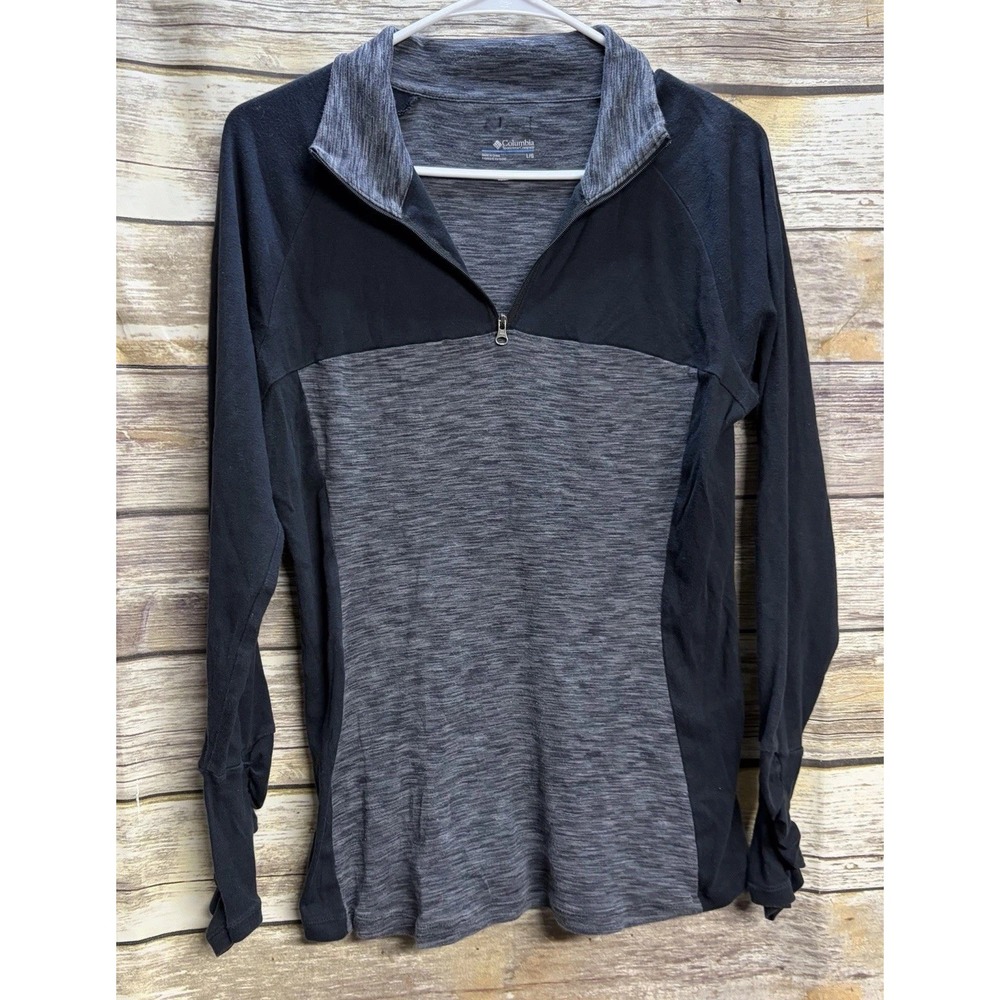 Columbia Women's Large Half Zip Jacket Long Sleeve Shirt Black Gray Outdoors